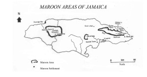 Map of Maroon settlements in Jamaica (from http://www.maroonheritage.pdx.edu/mhrpjamaica.html)