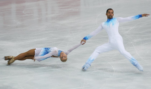 Skaters Aliona Savchenko and Robin Szolkowy perform a death spiral. Photo: Getty Images ISU GP of Figure Skating: Rostelecom Cup