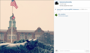 Snow photo in front of Stephens Hall