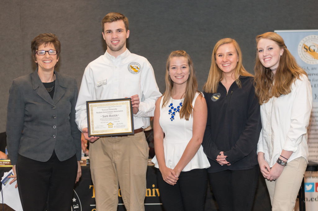 The SGA was awarded a plaque at their meeting on March 16, that designated them as a "Safe Haven." From Left-To-Right: Louise Dickson, representative from the Safe Haven Campaign, Drew Voigt, Emma Middleton, Kirsten Wach, Sandra Schenning.