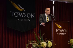 Interim President Timothy J. L. Chandler at Tuesday's town hall meeting