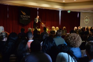 Interim President Timothy J. L. Chandler hosted hundreds at Tuesday's town hall