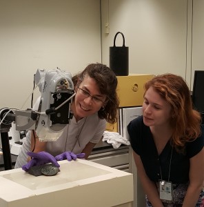 TU senior Katje Lattik (right) worked with jade and green-stone objects at the Library of Congress.